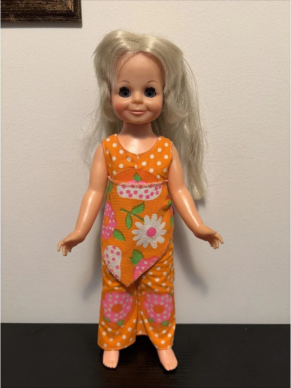 Vintage 1970’s Ideal Grow Hair Fashion Doll 15” Orange Romper Blonde